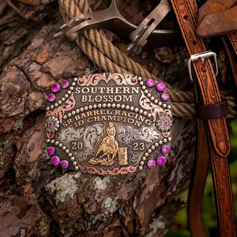 Pink Details Womens Belt Buckle - Cowgirls Barrel Racing Buckle